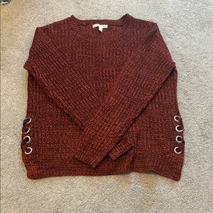 It's Our Time Rust Red Chunky Knit Sweater with Lace-Up Grommets